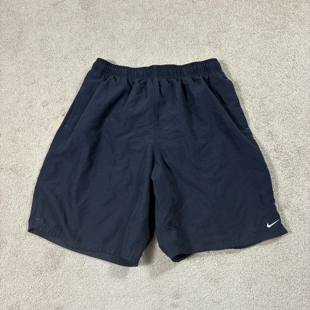 Nike Athletic Shorts Mens Size Large Black Swim Trunks Lined Pockets Drawstring